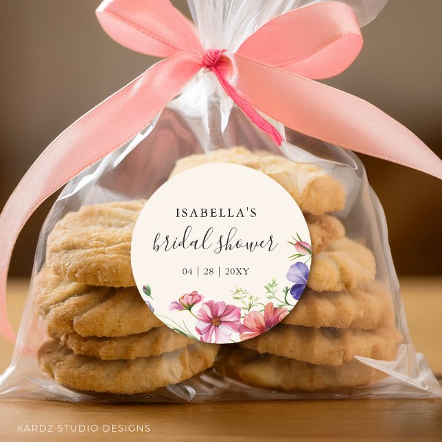 Adesivo Redondo Chá de Bebê Floral de Aquarela de Flores Silvestre (Stickers come in 3 and 1.5 inches. Choose size before checkout.)