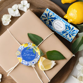 Adesivo Redondo Chá de Bebê Floral de Limão Mediterrâneo Elegante 