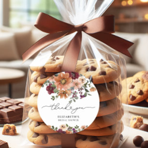 Adesivo Redondo Chá de Bebê Floral de Outono em Aquarela