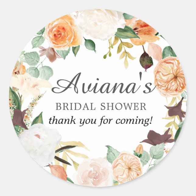 Adesivo Redondo Chá de Bebê Floral de Outono Rústico Obrigado (Frente)