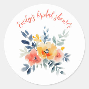 Adesivo Redondo Chá de Bebê Floral em Aquarela Personalizado