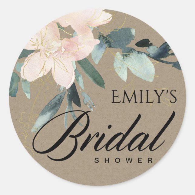 Adesivo Redondo CHÁ DE BEBÊ FLORAL EM Aquarela TOM ROSADO RÚSTICO (Frente)