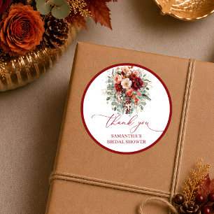 Adesivo Redondo Chá de bebê floral outonal romântico marsala adesi