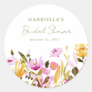 Adesivo Redondo Chá de Bebê Floral Rosa Oliva Personalizado Aquare