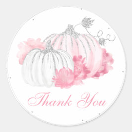 Adesivo Redondo Chá De Bebê Floral Rosa-Pumpkin Obrigado