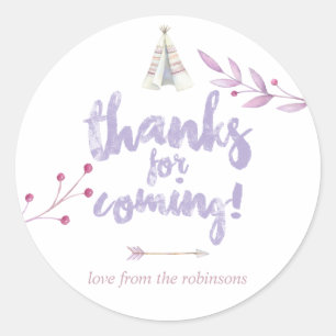 Adesivo Redondo Chá de Bebê Floral Tribal Boho Aquarela