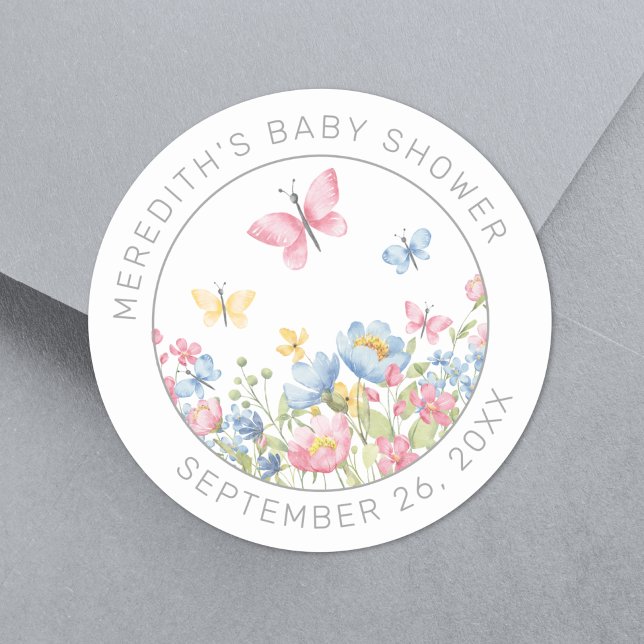 Adesivo Redondo Chá de Bebê Florzinha Selvagem (A Little Wildflower Baby Shower Classic Round Sticker)