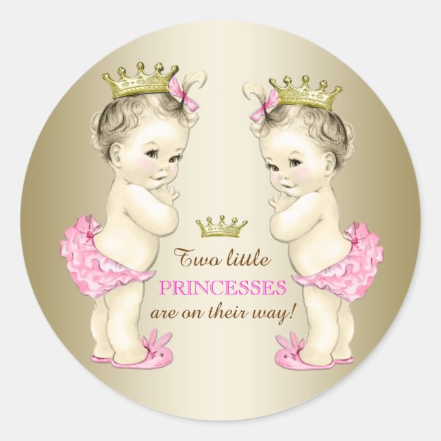 Adesivo Redondo Chá de Bebê Gêmeas Princesas (Frente)