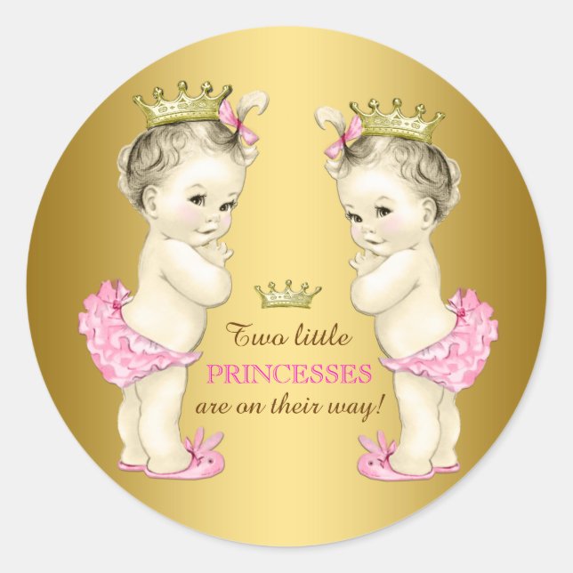 Adesivo Redondo Chá de Bebê Gêmeas Princesas (Frente)