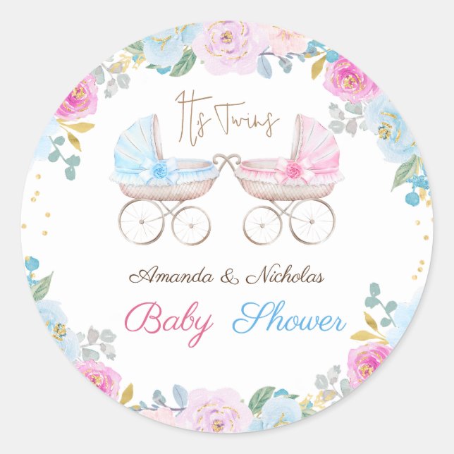 Adesivo Redondo Chá de Bebê Gêmeos  (Frente)