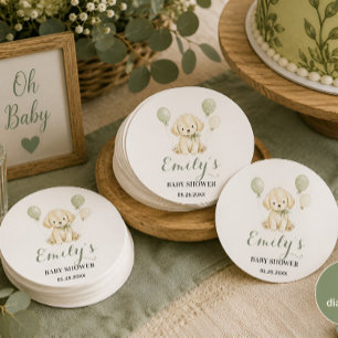 Adesivo Redondo Chá de Bebê Golden Retriever Sage Verde Eucalipto
