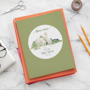 Adesivo Redondo Chá de Bebê Llama Mama Aquarela