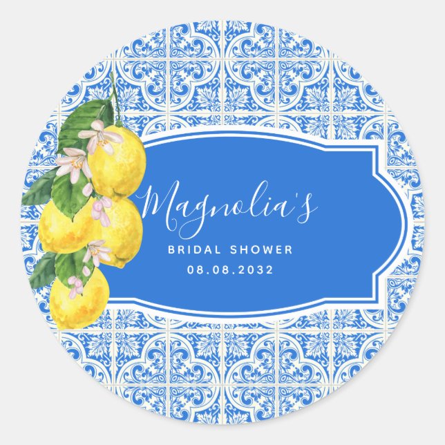 Adesivo Redondo Chá de Bebê Mediterrâneo com Limão (Frente)