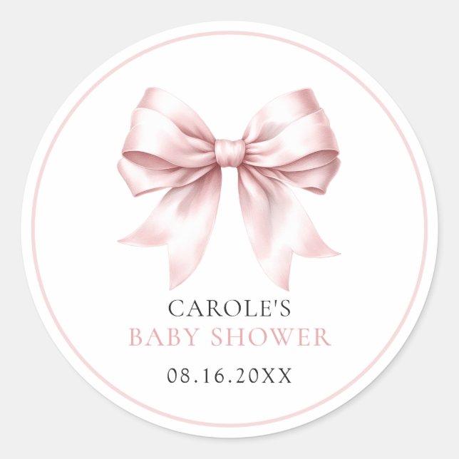 Adesivo Redondo Chá de Bebê Menina Arco Rosa Bege (Frente)