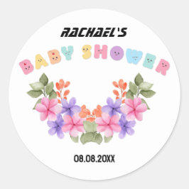 Adesivo Redondo Chá de Bebê Menina Flor de Rosa Suave