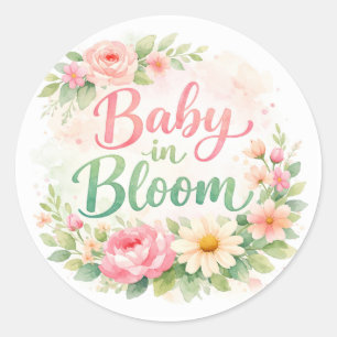 Adesivo Redondo Chá de Bebê Menina Floral Baby in Bloom