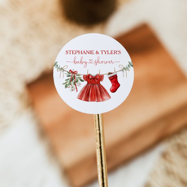 Adesivo Redondo Chá de Bebê Menina Natal Frio Inverno (Criador carregado)