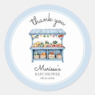 Adesivo Redondo Chá de Bebê Menino Farmers Market Obrigado