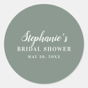 Adesivo Redondo Chá de Bebê Minimalista em Verde Sage e Branco