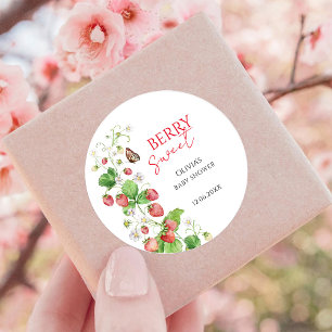 Adesivo Redondo Chá de Bebê Morango Doce Berry