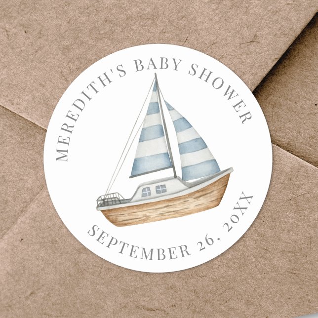 Adesivo Redondo Chá de Bebê Náutico (Nautical Baby Shower Classic Round Sticker )