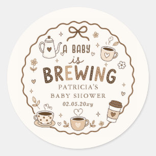 Adesivo Redondo Chá de Bebê Neutro 'Baby is Brewing Coffee'