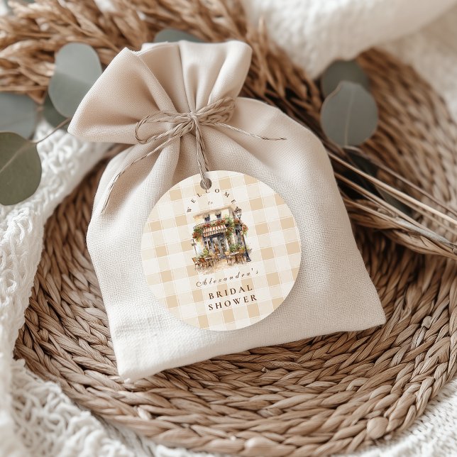 Adesivo Redondo Chá de Bebê Neutro no Café Francês (Criador carregado)