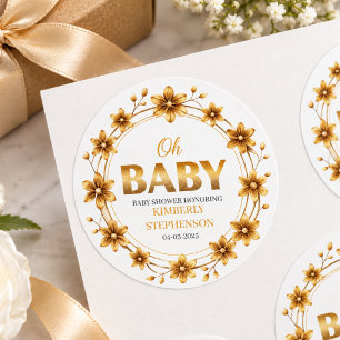Adesivo Redondo Chá de Bebê Oh Baby Watercolor Rosa Dourado