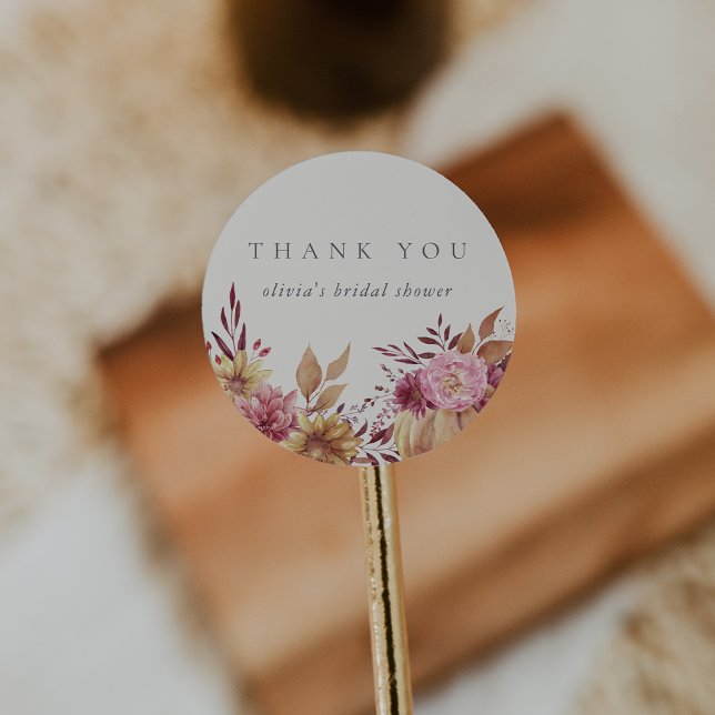 Adesivo Redondo Chá de Bebê Outonal de Abóbora & Flores Silvestres (Criador carregado)