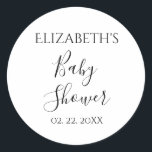 Adesivo Redondo Chá de Bebê Personalizado Com Data<br><div class="desc">Adesivo Redondo Clássico Chá de Bebê Personalizado Com Data</div>