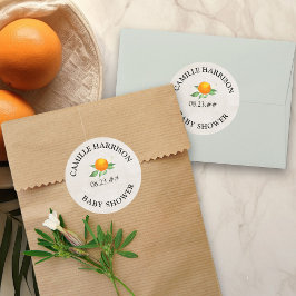 Adesivo Redondo Chá de Bebê Personalizado Laranja Cítrica Neutra