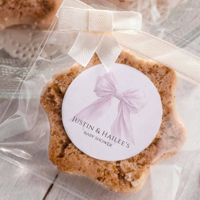 Adesivo Redondo Chá de Bebê Personalizado Menina com Laço Rosa Coq (Criador carregado)