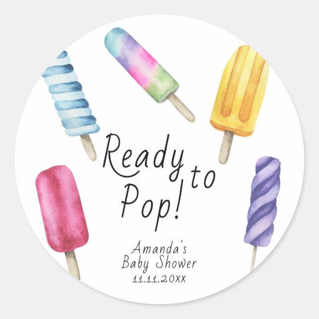 Adesivo Redondo Chá de bebê Popsicle aquarela (Frente)
