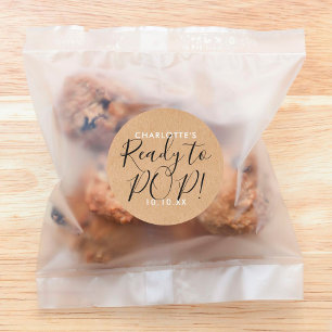 Adesivo Redondo Chá de Bebê Pronto para Estourar Rústico Kraft Chi