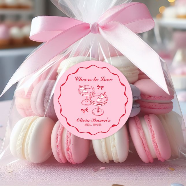 Adesivo Redondo Chá de Bebê Rosa e Vermelho em Estilo Retrô Desenh (Criador carregado)