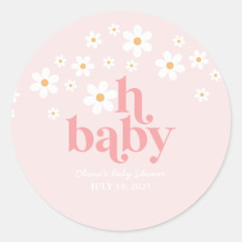 Adesivo Redondo Chá de Bebê Rosa Retro Daisy