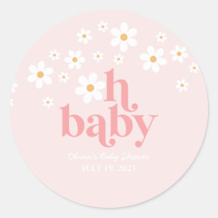 Adesivo Redondo Chá de Bebê Rosa Retro Daisy