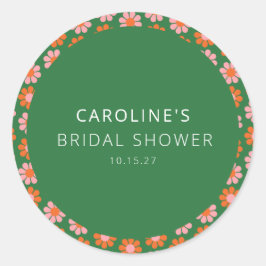 Adesivo Redondo Chá de Bebê Rosa Verde Fofo Retrô com Flores Perso