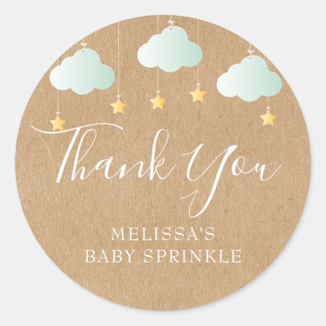 Adesivo Redondo Chá de bebê rustic kraft twinkle sprinkle (Frente)