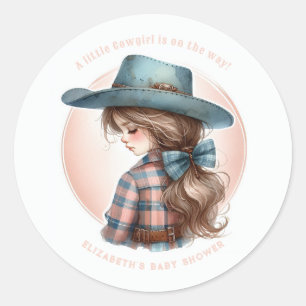Adesivo Redondo Chá de Bebê Rústico Western Pequena Cowgirl