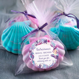 Adesivo Redondo Chá de Bebê Sereia Debaixo do Mar Turquesa Roxo