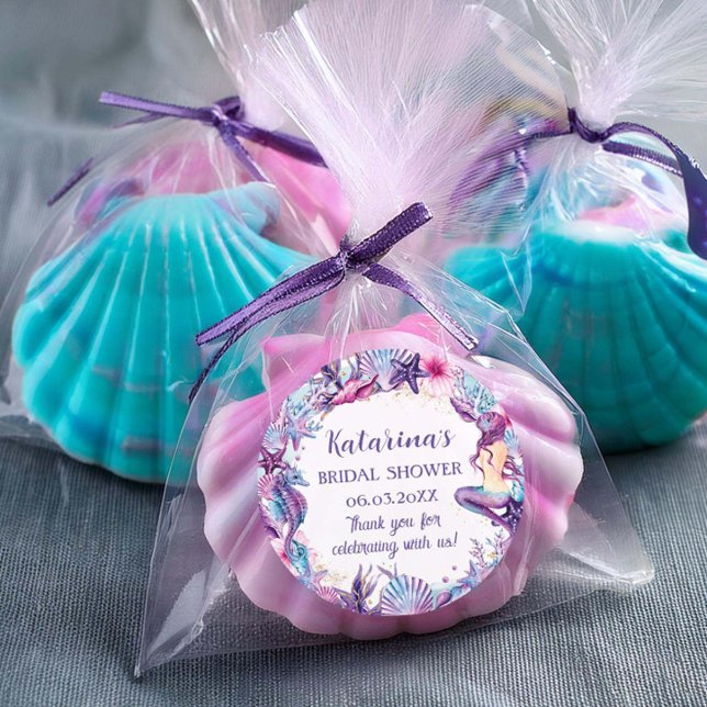 Adesivo Redondo Chá de Bebê Sereia Debaixo do Mar Turquesa Roxo (Criador carregado)