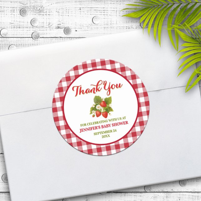 Adesivo Redondo Chá de Bebê Tema Morango Obrigado (Criador carregado)