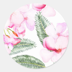 Adesivo Redondo Chá de Bebê Tropical Oasis Rosa Verde Havaiano