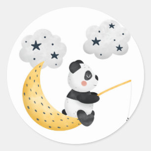 Adesivo Redondo Chá de Bebê Twinkle Twinkle Panda Fofo Aquarela