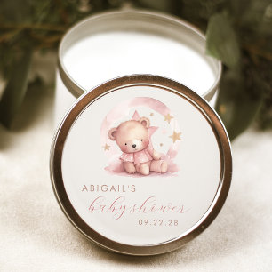 Adesivo Redondo Chá de Bebê Ursinho Cute Aquarela Rosa