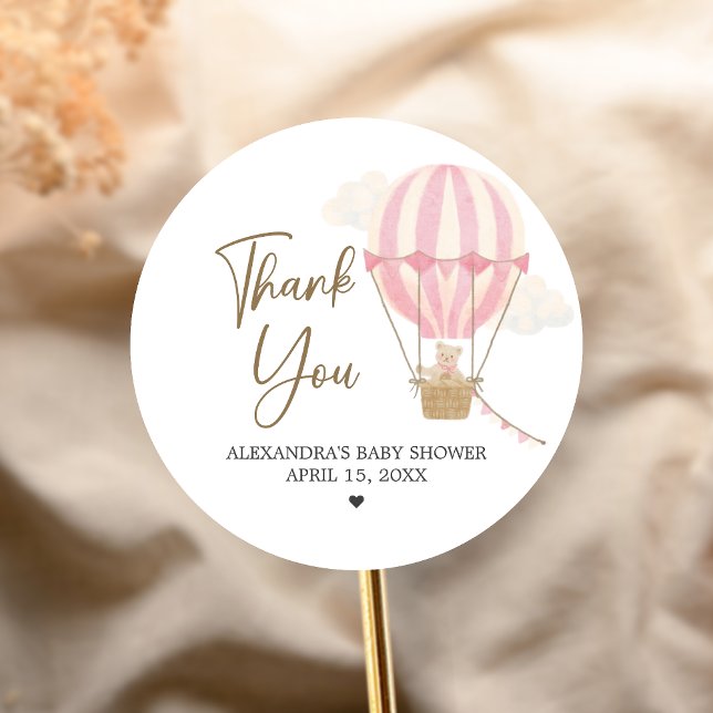 Adesivo Redondo Chá de Bebê Urso Boho Rosa (Oh Baby Bear Baby Shower Sticker)