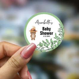 Adesivo Redondo Chá de Bebê Urso Fofo na Floresta 