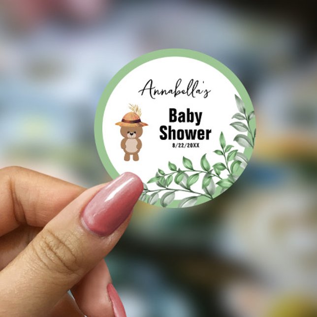 Adesivo Redondo Chá de Bebê Urso Fofo na Floresta  (Criador carregado)