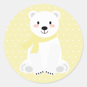 Adesivo Redondo Chá de Bebê Urso Polar Fofo Amarelo